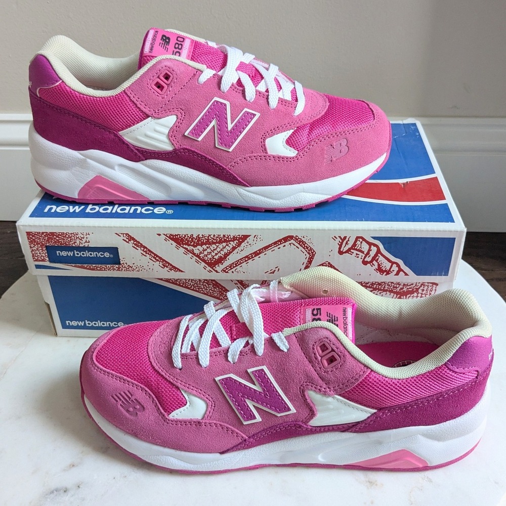 New Balance 580 Kids Pink White Lace Up Classic Running‎ Sneakers Shoes Sz 7 NIB